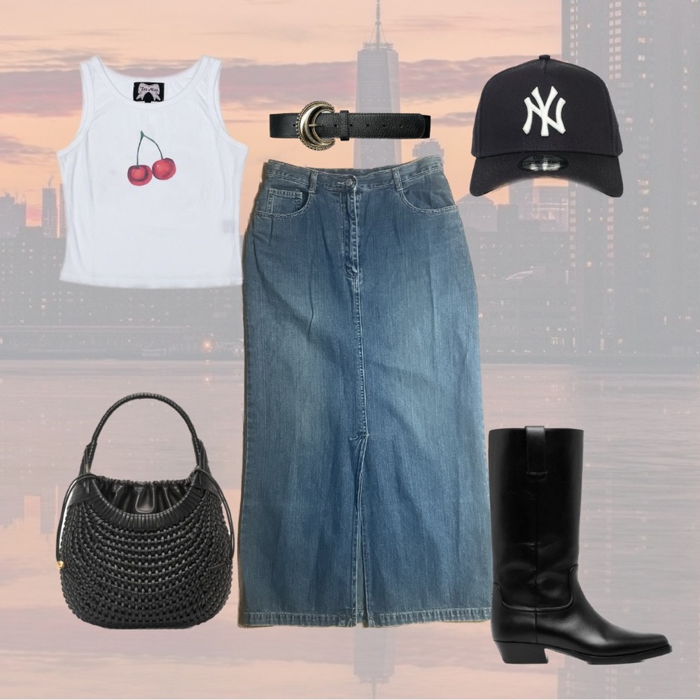Cotton Denim Maxi Skirt